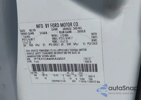 2010 Ford F150 Super Cab из США, поврежденный, VIN 1FTEX1C84AKA32531